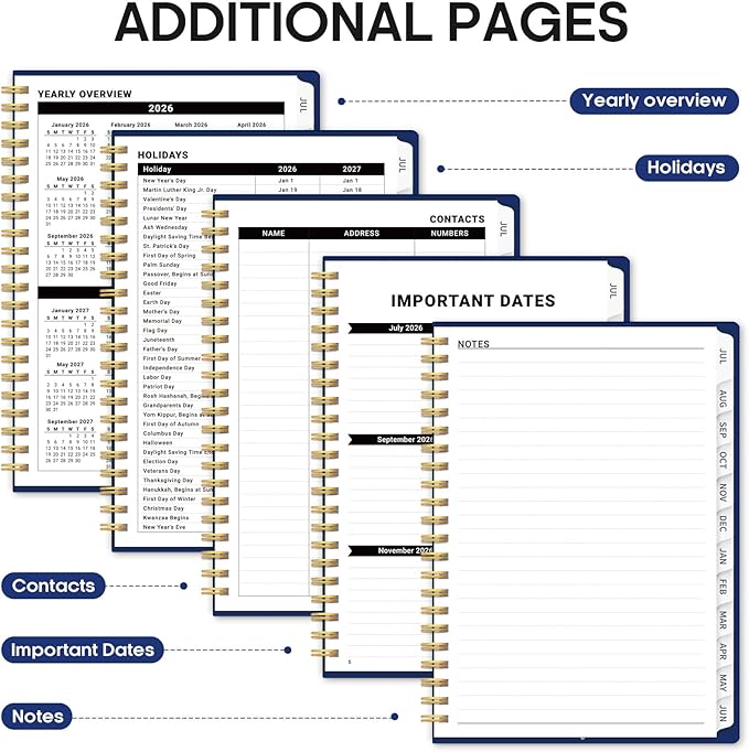 Planner 2026-2027, Academic Year Monthly and Weekly Calendar Planner, Jul 2026 - Jun 2027, Hardcover Teacher Student Planning Agenda book with Tabs, Perfect for School Office Supplies, 6.3" x 8.5" - Lavish Bloom
