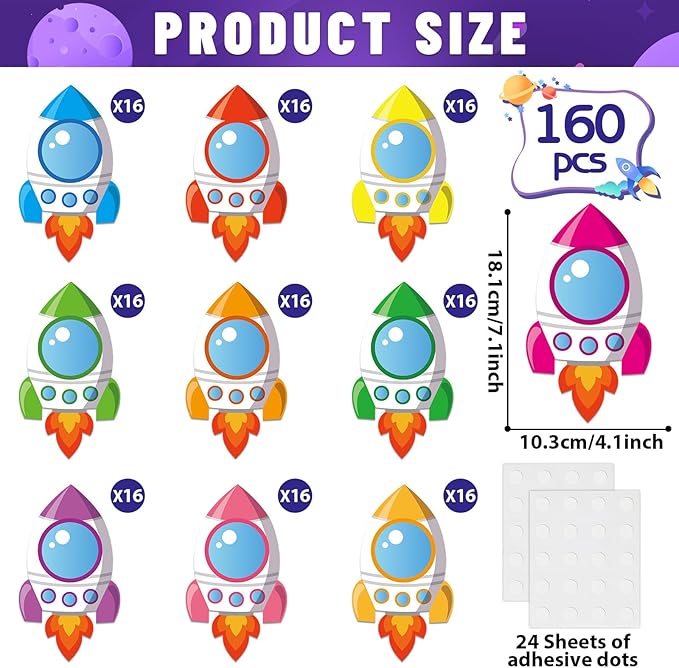 160Pcs Rocket Cutouts Back to School Decorations Bulletin Board Outer Space Paper Cut-Outs Galaxy Classroom Decor for Boy Girl DIY Craft Photo Wall Door VBS Kindergarten Preschool Party Favor Supply