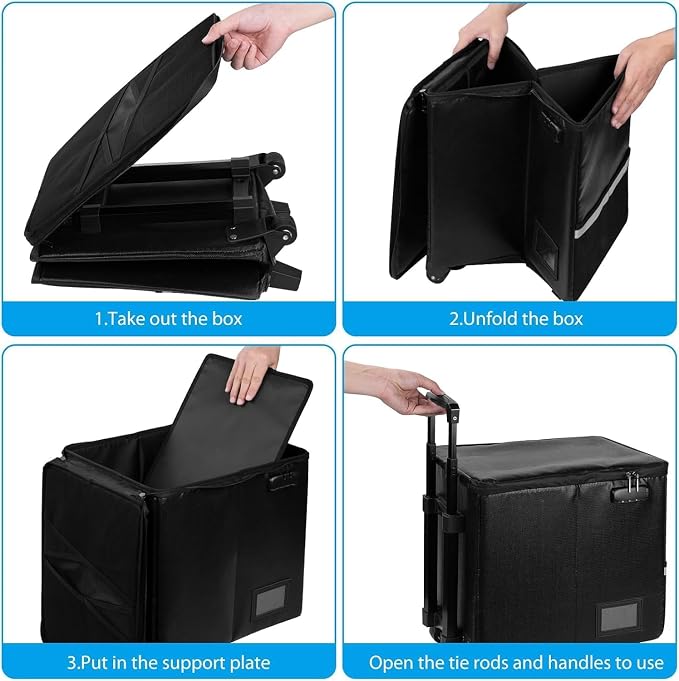Fireproof File Box with Wheels, Collapsible Rolling Fireproof Document Bag with Lock, Fireproof Box with Handle & Casters, Mobile Fireproof Document Storage for Legal/Letter Size Files