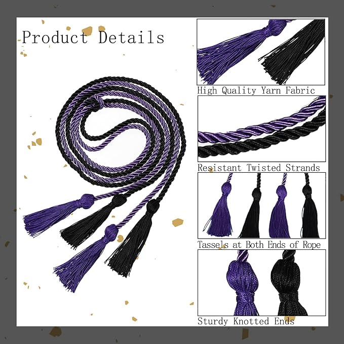 Graduation Double Honor Cords with Tassels Braided Academic Ropes for High School College Ceremony 68 Inch (Black+Purple)