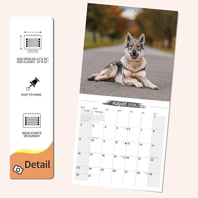 2026 Wall Calendar, Wolfdog Hangable Monthly Planner Calendar For Dogs Lovers