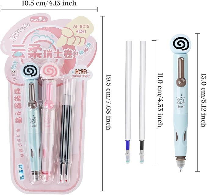 Temiary 4 Pcs Cute Retractable Erasable Gel Pens, 0.5 mm Fine Point Blue Ink Pen with 12 Pcs Refills, Make Mistakes Disappear, Writing and Crossword Puzzles for School Office Supplies (Pink & Blue)