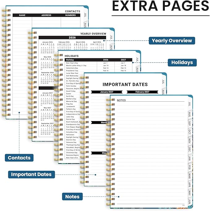 Planner 2026-2027, Monthly and Weekly Academic Planner July 2026 - June 2027, Hardcover Student Teacher Planning Agenda Calendar Book with Tabs, Perfect for Office School Supplies, A5 (6.3" x 8.5") - Deep Bearings