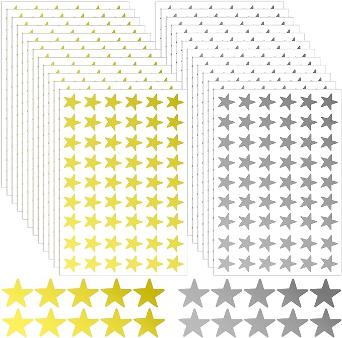 2160PCS Silver Gold Star Stickers, 40 Sheets Gold Star Stickers for Kids Reward 1.3cm/0.5 Inch Small Stars Sticker Mini Incentive Stars Sticker for Kid School Reward Crafts Decoration(Golds, Silver)
