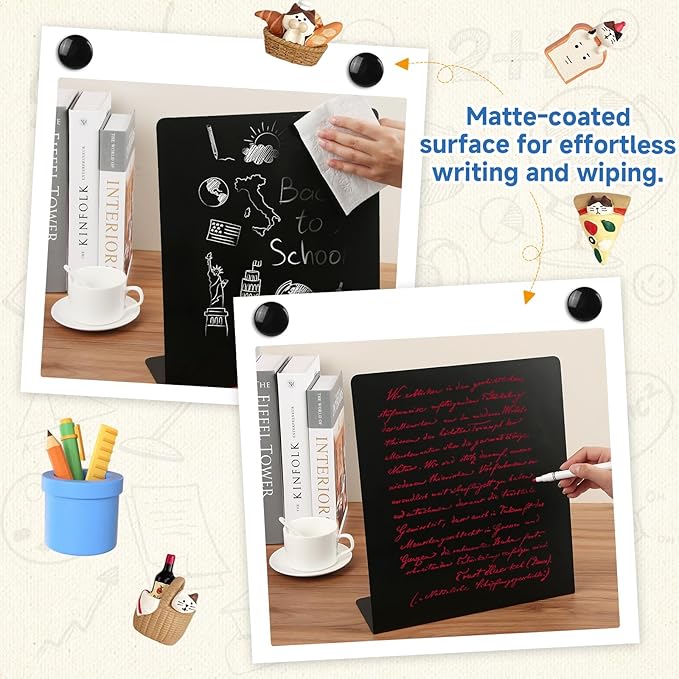 2 PCS Large Magnetic Bulletin Board with Stand, 12.6x11x3.75inch Metal Magnet Display Board, Tabletop Memo Board, Magnetic Display Stand with 4 Magnets for Home School Office (2 PCS, 12.6x11x3.75inch)