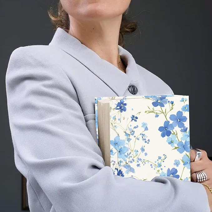 CRASPIRE Blue Flower Stretchable Book Cover Plant Washable Reusable Large Nylon Book Protector Elastic Notebook Wraps Suitable for Hardcover Books Classroom Students