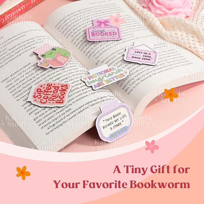 Kaciola Studio 12PCS Glittery Magnetic Bookmarks, Funny Cute Book Marks for Book Lovers Gifts, Bookmark Accessories for Women Teachers Students School Office Home Supplies (Funny)