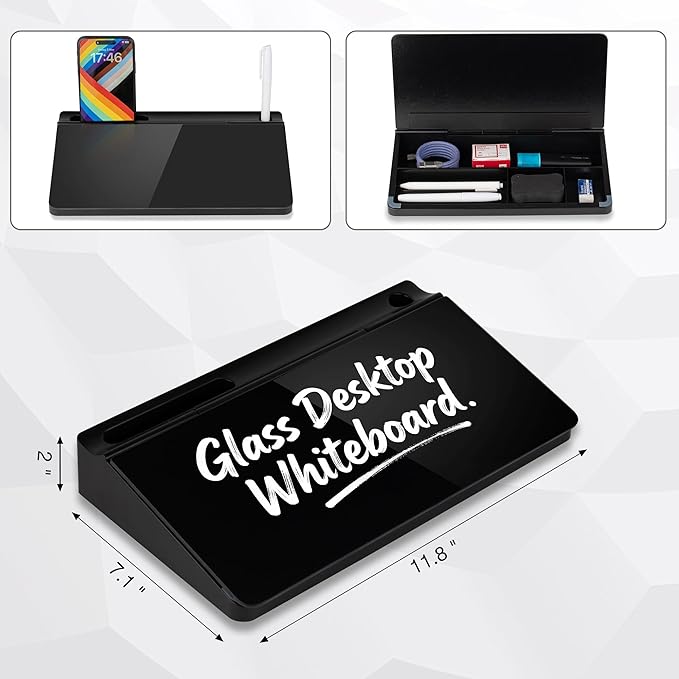 Small Glass Desktop Whiteboard 11.8×7”, Dry Erase Note Memo Board, Desk Organizer with Storage for Desk, Home, Study, Office, Back to School Supplies, 2026