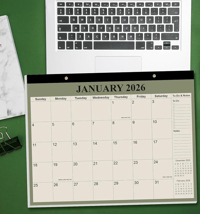 Desk Calendar 2026-2027 - Calendar 2026-2027 from July 2026 to June 2027, 18 Months Calendar with Thick Paper for Office, Home, School Organizing, 14" X 11", Cyan