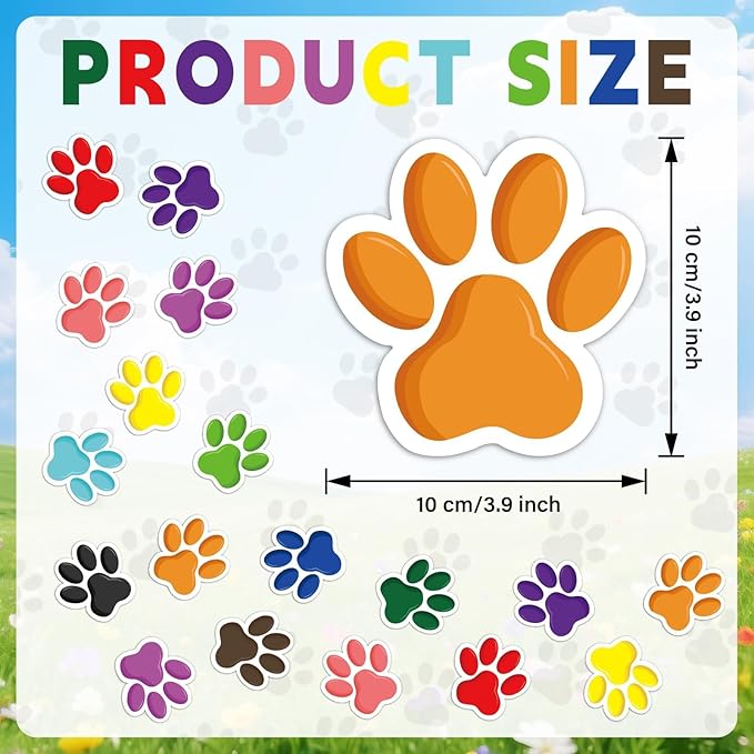60 Pcs Paw Prints Cutouts Bluey Colorful Paw Stickers, Paw Print Bulletin Board Border Supplies for Boys Room Party Decor Table Classroom