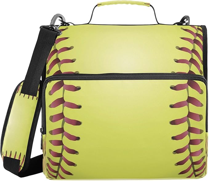 Kcldeci A Closeup Yellow Softball Laces Baseball Zipper Binder，Paper Organizer Organizer 1.5inch 3 Ring Binder Bag Expanding File Folder for School and Office