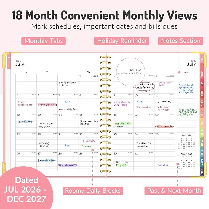 Jul 2026 - Dec 2027 Planner, Forvencer 18 Month Academic Planner 2026-2027, 8.5" x 11", Calendar Planner Weekly and Monthly, Daily Agenda Book, College School Supplies for Student Teacher, A4, Green