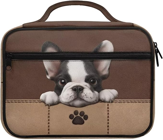 French Bulldog Paw Print Bible Covers for Women & Men, Bible Organizer Carrying Case with Zippered Pocket Bible Protective Bag, Brown