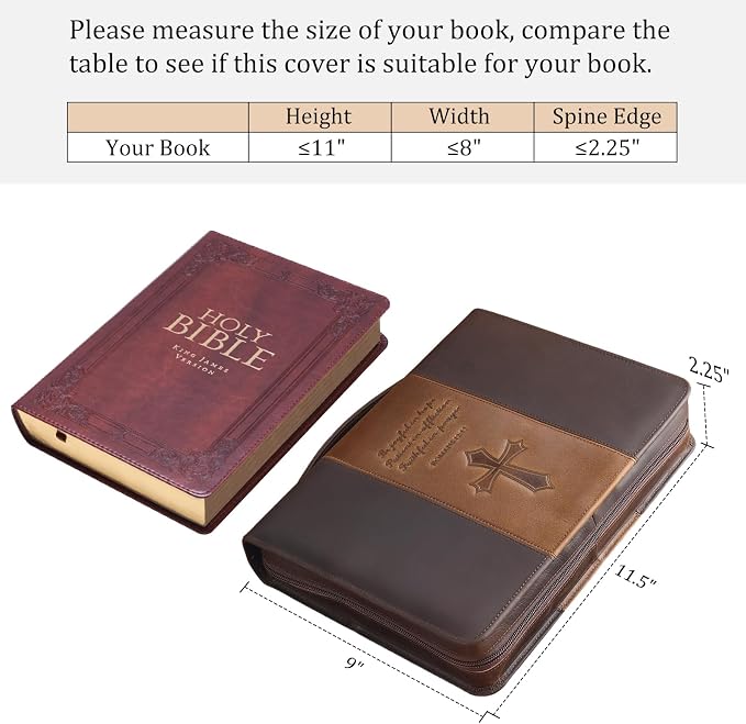 Polare Full Grain Leather Bible Case Book Protective Holder Bible Cover Church Bag Christian Religious Carrying Organizer Portfolio for Men (Dark Brown & Brown, Large)