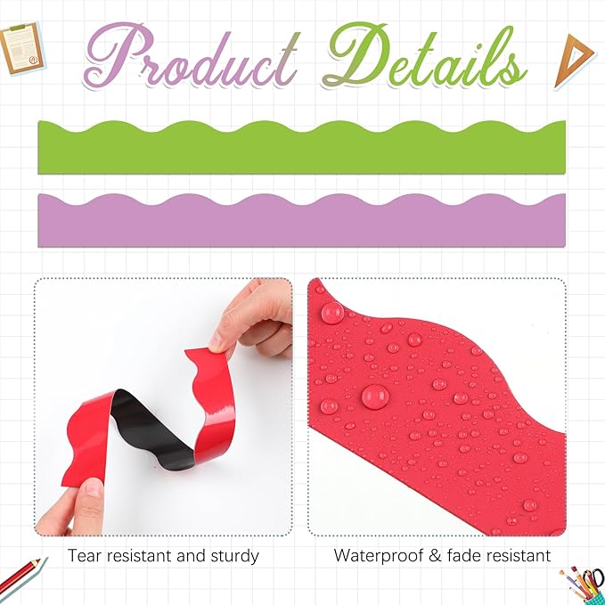 Qeeenar 24 Pcs Magnetic Borders for Classroom Bulletin Board Borders Magnetic Whiteboard Classroom Strips for Office Chalkboard Decoration(Summer Color)