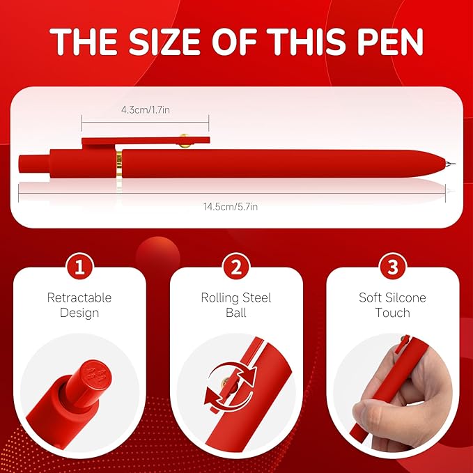 YOXMJDB 6 Pcs Red Ink Pens for Journaling 0.5mm Fine Point Red Gel Ink Pens, Smooth Writing Quick Dry Pen for Note Taking, Gift Set for Women & Men (6 Pcs Red Gold)