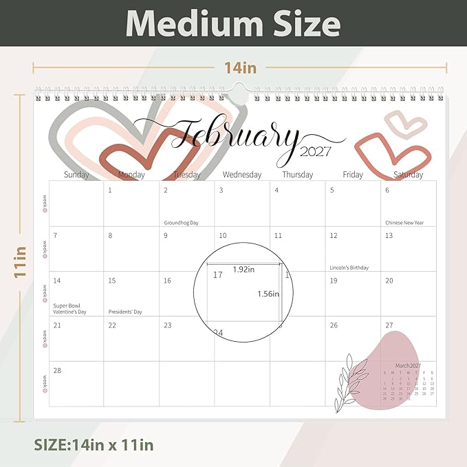 Guasslee Wall Calendar 2026-2027, 2026 Calendar Wall, 19-Month Planner Wall, 2026 Jun - 2027 Dec, 14" X 11" Monthly Calendar Spiral Bound with Thick Paper, Week Numbers for School Year Home Office