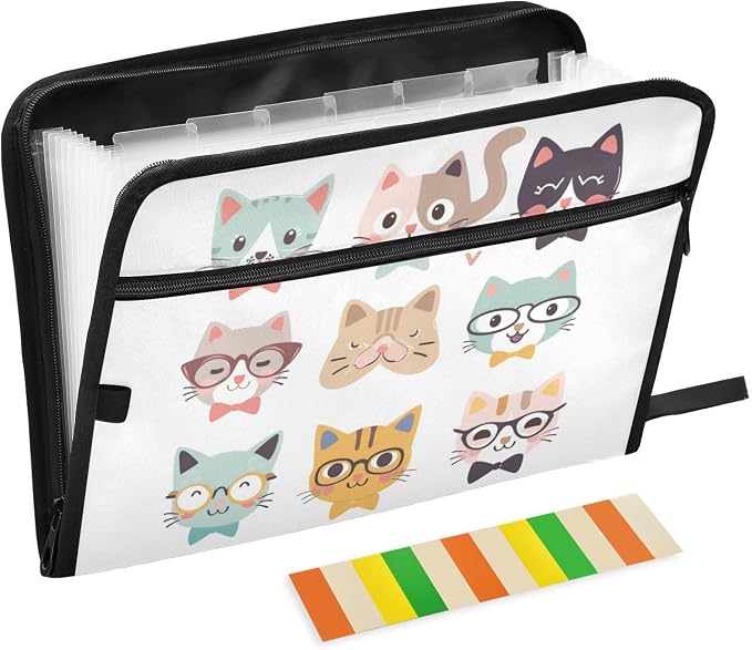 Funny Cats Expanding Accordion File Folder with 13 Pockets and Zipper Closure