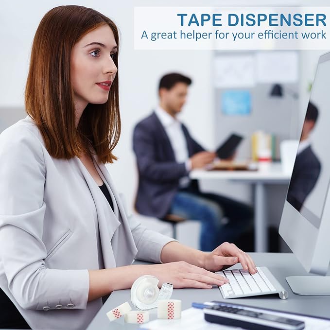 Yahenda 64 Pcs Invisible Tapes Dispensers with 32 Writable Matte Clear Tape Refills, 0.7 x 985 Inches, Refillable Desk Tape Dispenser Bulk for DIY Project, Home, Office, School & College Supplies