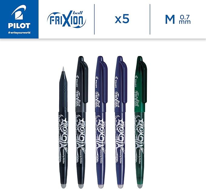 Pilot Frixion Erasable Rollerball 0.7 mm (Pack of 5) - 2 Black/2 Blue/1 Green