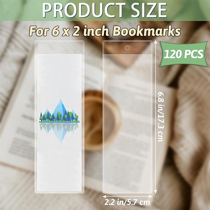 DSYIL 120 PCS Bookmark Sleeves Clear for 2 x 6 Inch Bookmarks, Plastic Bookmark Holder for DIY Book Mark Making and Protection