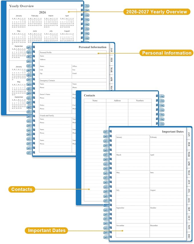 Planner 2026 - Weekly & Monthly Planner from January 2026 to December 2026, Agenda 2026 with Inner Pocket, Elastic Band, 6.4" x 8.5", Blue