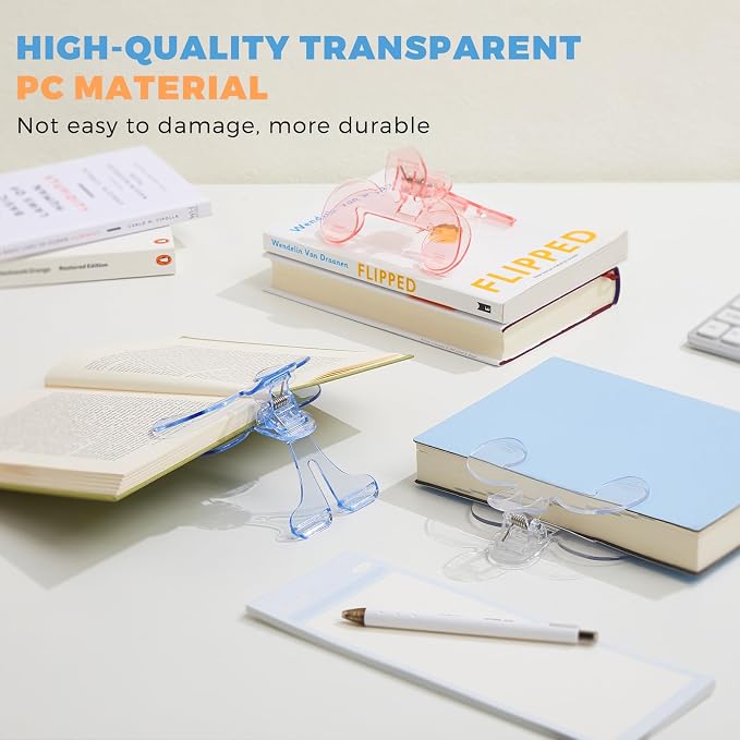 ZZWS Book Clip, Book Page Holder for Reading, 2 PCS Transparent Book Clip Adopts 12° Scientific Rack, Portable Book Clips to Hold Book Open, Fixing Manuscripts, Suitable for Teacher Clerk