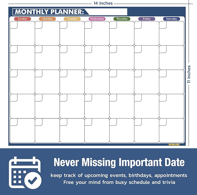 Magnetic Fridge Calendar Magnet, Dry Erase Whiteboard Calendar and Family Chore Chart for Adults with Magnetic List, Dry Erase Markers and Eraser - 14 x 11 Inches