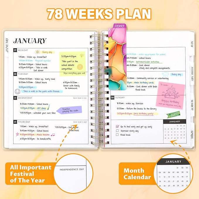 Planner 2026-2027, Large 18 Months Academic Daily Weekly Monthly Planner Yearly Agenda Jan. 2026–June. 2027, 7.9" x 9.8", Page Tabs, Separator Page, Pocket Folder, Bookmark, Stickers, Sticky Note Set