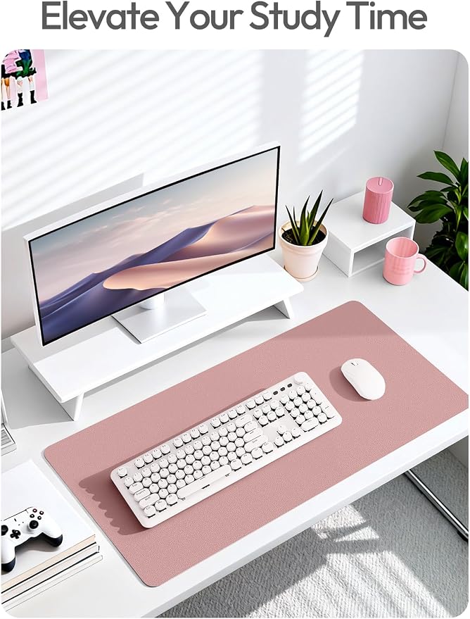 YSAGi Leather Desk Protector, Office Mat, Large Mouse Mat, Non-Slip PU Leather Blotter, Laptop Desk Mat, Waterproof Writing Pad for Office and Home(Pale Mauve, 63" x 17.2")