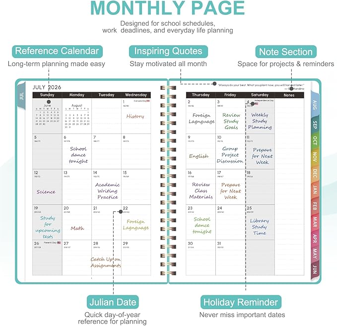 Planner 2026-2027, Weekly and Monthly Academic Planner, July 2026 - June 2027, Hardcover Calendar Agenda Book for School Year Planning, School Supplies for Teacher and Student, Letter Size(8.5'' x 11'')