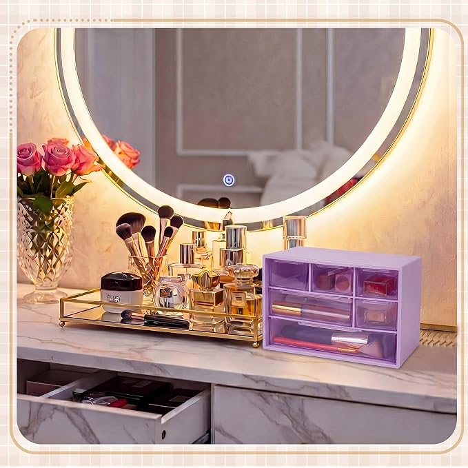 Briwooody 6 Pack Desk Storage Organizer with 6 Drawers 3 Tier Stackable Desktop Storage Box Drawers 7.1''x3.9''x4.7 ''plastic Craft Organizer Drawer for Stationery Makeup Office School(Purple)