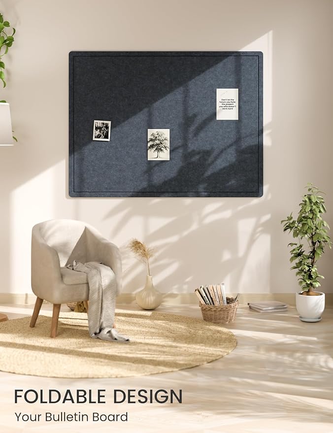 Fluxnara Bulletin Board,Cork Board Alternative with Safe Removable Adhesive Tabs, Foldable Felt Pin Board for Home Office, Classroom, Bedroom,Entryway for Walls (Navy Blue, 47.2 x 35.4 inches)