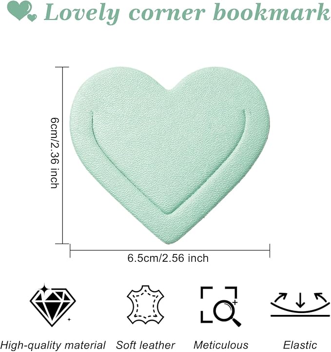 Winjeto 6 Pieces Leather Heart Bookmarks, Cute Corner Bookmark, Book Page Marker Clip Reading Gifts for Women Teachers Students, Book Lovers Accessories for School Office Home Supplies