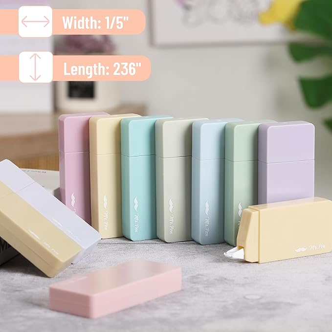 Mr. Pen- Aesthetic Correction Tape Bulk, 0.2" x 236", 12 pcs, Pastel Colors, Cute Correction Tape