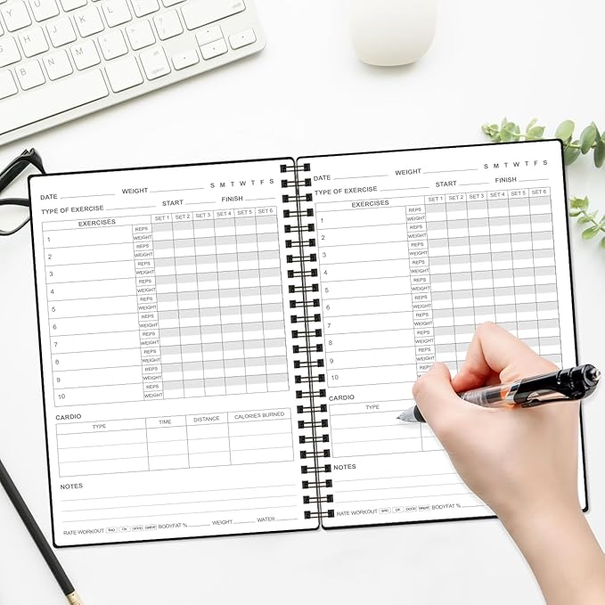 Fitness Journal for Women & Men - A5 Workout Journal/Planner Daily Exercise Log Book to Weight Loss, Gym, Muscle Gain, Bodybuilding Progress - Daily Personal Health & Wellness Tracker, Spiral-Bound, 5.8" x 8.3", Deep Black
