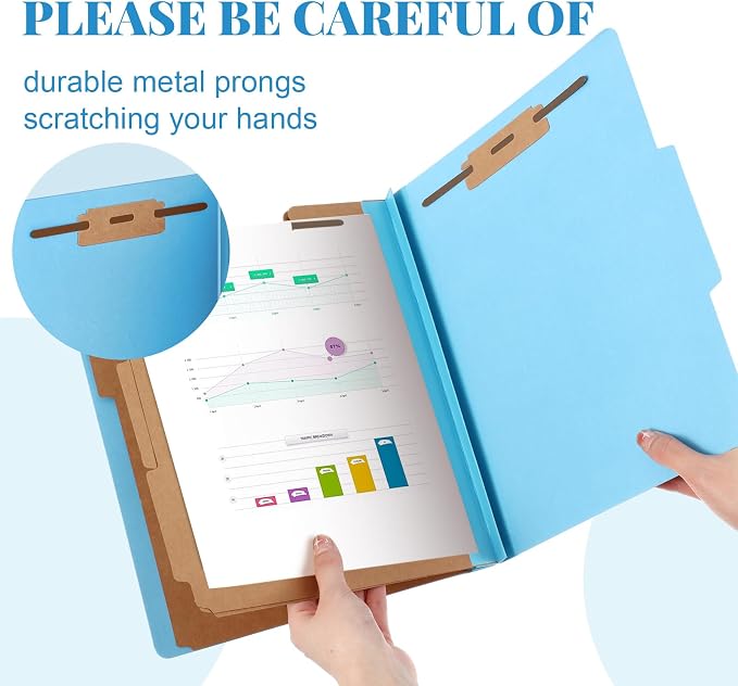 Skyygemm 12 Pcs Classification Folders Letter Size, 3 Divider Pressboard File Folder with Fasteners, Expanding File Organizer Bulk for School Teachers, Office Employee, Coworker, Staff (Blue)