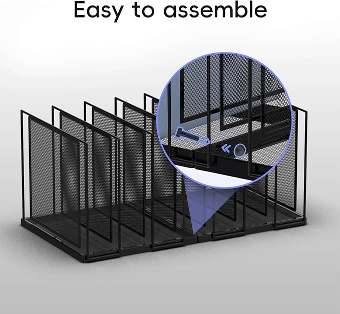 File Organizer for Desk, 7-Section Vertical File Sorter, Paper Holder Organizer Standing Metal File Folder for Office Home Classroom, Black