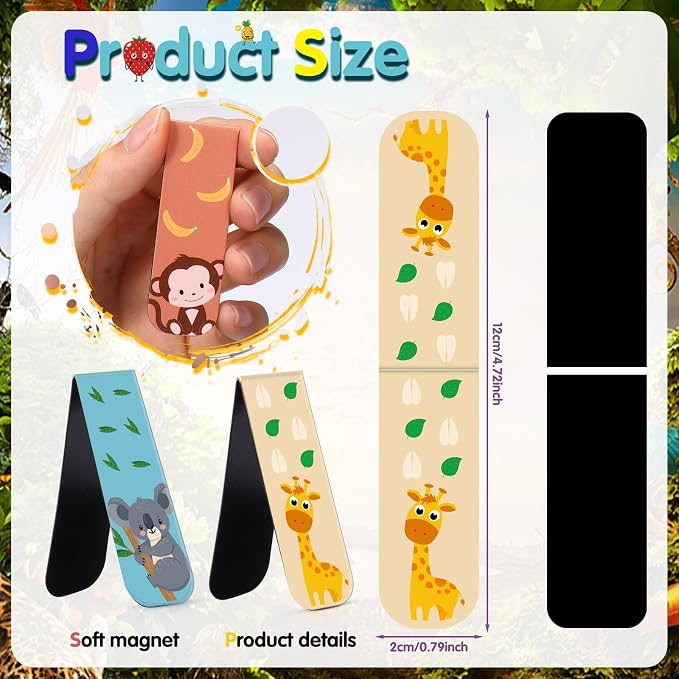 Nezyo 48 Pcs Magnetic Bookmarks Cute Dogs Cats Magnet Page Markers Puppy Magnetic Page Clips Bookmarks Pet Magnet Book Markers for Reading Party Supplies(Safari Animal)