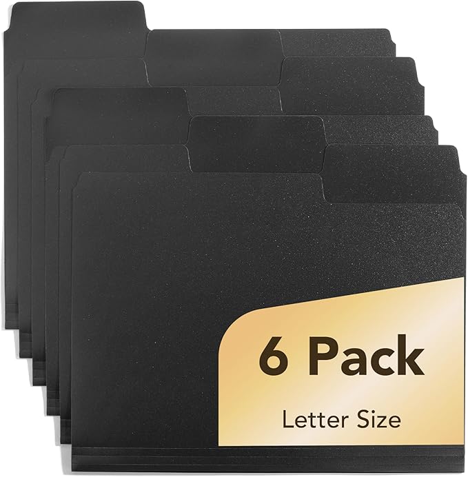 Mr. Pen- Black File Folders Letter Size, 6 Pack, 1/3 Cut Tab & Expandable Design, 24 pcs of Labels, File Folders Black