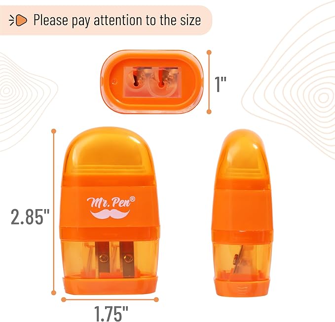 Mr. Pen- Pencil Sharpener & Eraser, 4 Pack, 2-in-1 Manual Sharpeners with Canister, 2 Sharpening Holes for Standard & Jumbo Pencils, Colorful Dual Hole Design for School, Office, Home, Kids
