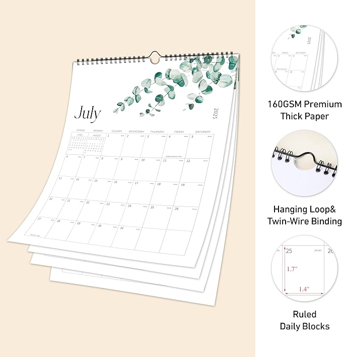 Aesthetic Wall Calendar 2026, 12 Monthly Vertical Calendar January 2026 to December 2026, 15" x 10" Modern Wall Hanging Calendar for School, Home, Office for Monthly Organizing & Planning