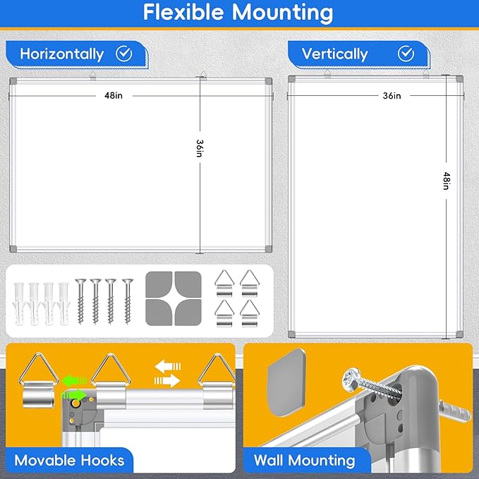 Magnetic Whiteboard, 36x48 Inch, Large Wall Mounted Dry Erase Board, White Board with Aluminum Frame for Home Office Classroom
