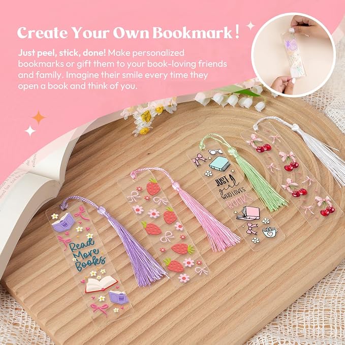 Kaciola 36 Sheets Pink Bow Theme UV DTF Bookmark Wraps, Acrylic Bookmark Blanks UV DTF Stickers, Rub on Transfers for Book Lover DIY (Blank Bookmarks Not Included)