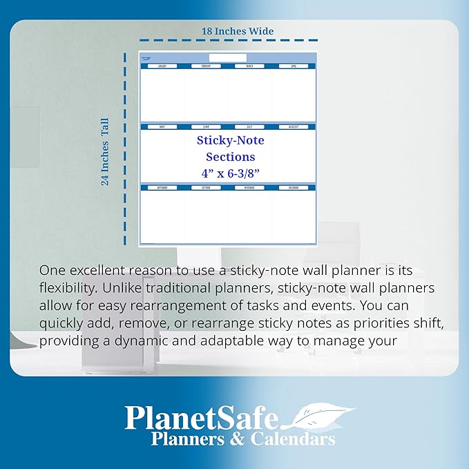 Sky Blue 12-Section Objective Planner: Horizontal 24"x18", Jan-Dec. Complete with Dry-Erase Marker and Eraser