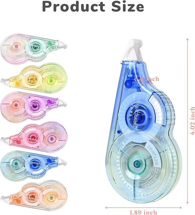 Temiary 6 Pcs Correction Tapes for Instant Corrections, Easy To Use White Smooth Pull Out Tape, Aesthetic Tape for School Office (Gradient)
