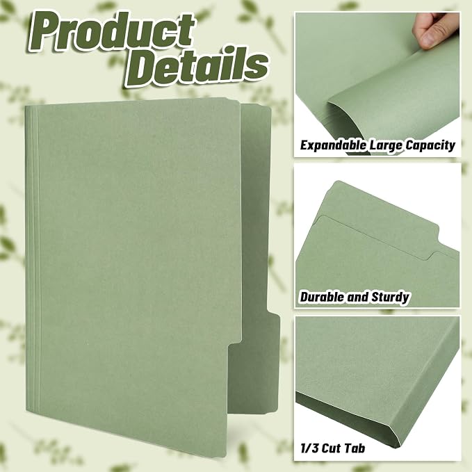Whaline Sage Green File Folders Letter Size 12 Packs 3 Colors Gradient Green File Pockets with 1/3 Cut Tab for Home Office Classroom Supplies, 8.9 x 11.6 Inch