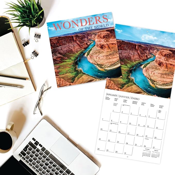 Graphique 2024 Wonders of the World Wall Calendar | 12” x 12” | Thick Paper | Home & Office Organizer | Large Monthly Grid | 3 Languages & Marked Holidays | 4 Month Preview Page for 2025