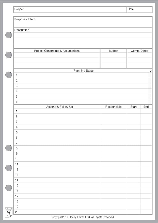 A5 Size Project Planner, Sized and Punched for 6-Ring A5 Notebooks by Filofax, LV (GM), Kikki K, TMI, and Others. Sheet Size 5.83" x 8.27" (148mm x 210mm)