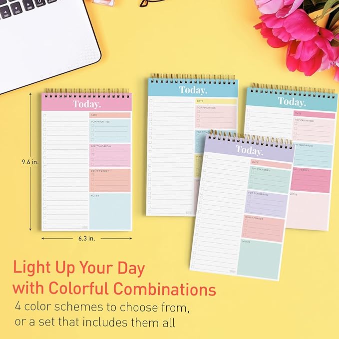 Sweetzer & Orange Daily & Weekly To Do List Notepad – Undated Work Planner & Organizer with Wish List Section, 52-Sheet Coiled Task Pad for Productivity – SET OF 4 To Do List Notebook for Work
